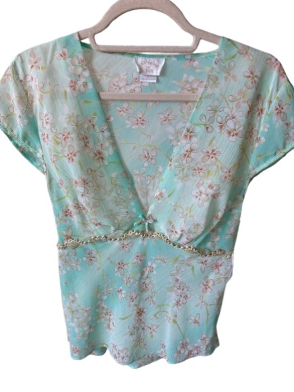 NWT Intimates by Flora Celadon Floral Print Pajama Set Blue Green Size L